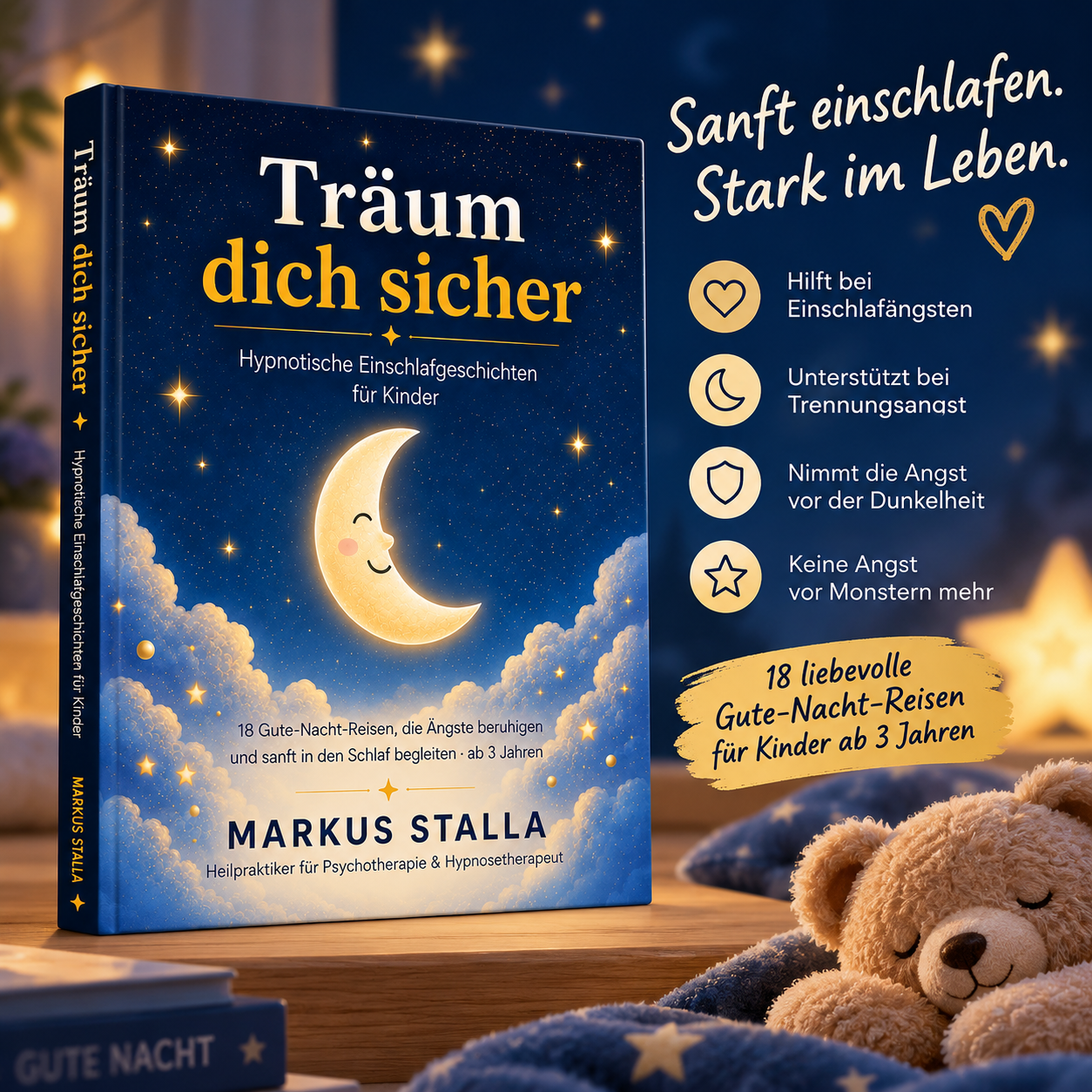 Buch „Träum dich sicher“ von Markus Stalla – 18 hypnotische Einschlafgeschichten für Kinder ab 3 Jahren