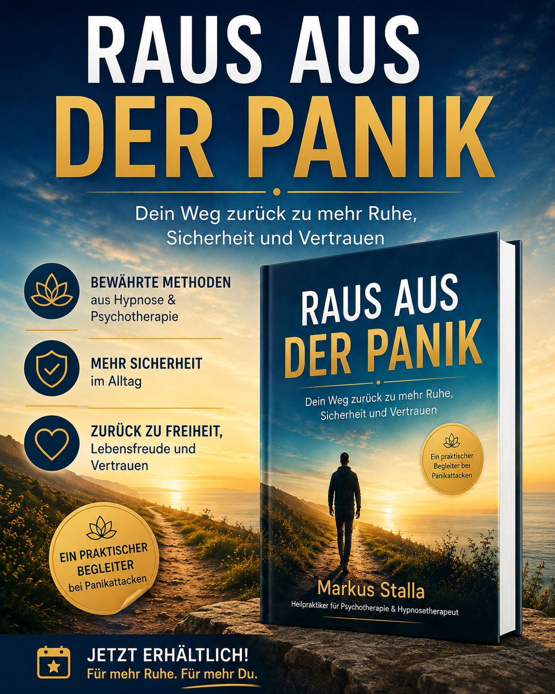 Werbebanner: „Raus aus der Panik“ – bewährte Methoden, mehr Sicherheit, zurück zu Freiheit. Jetzt bei alfima erhältlich.